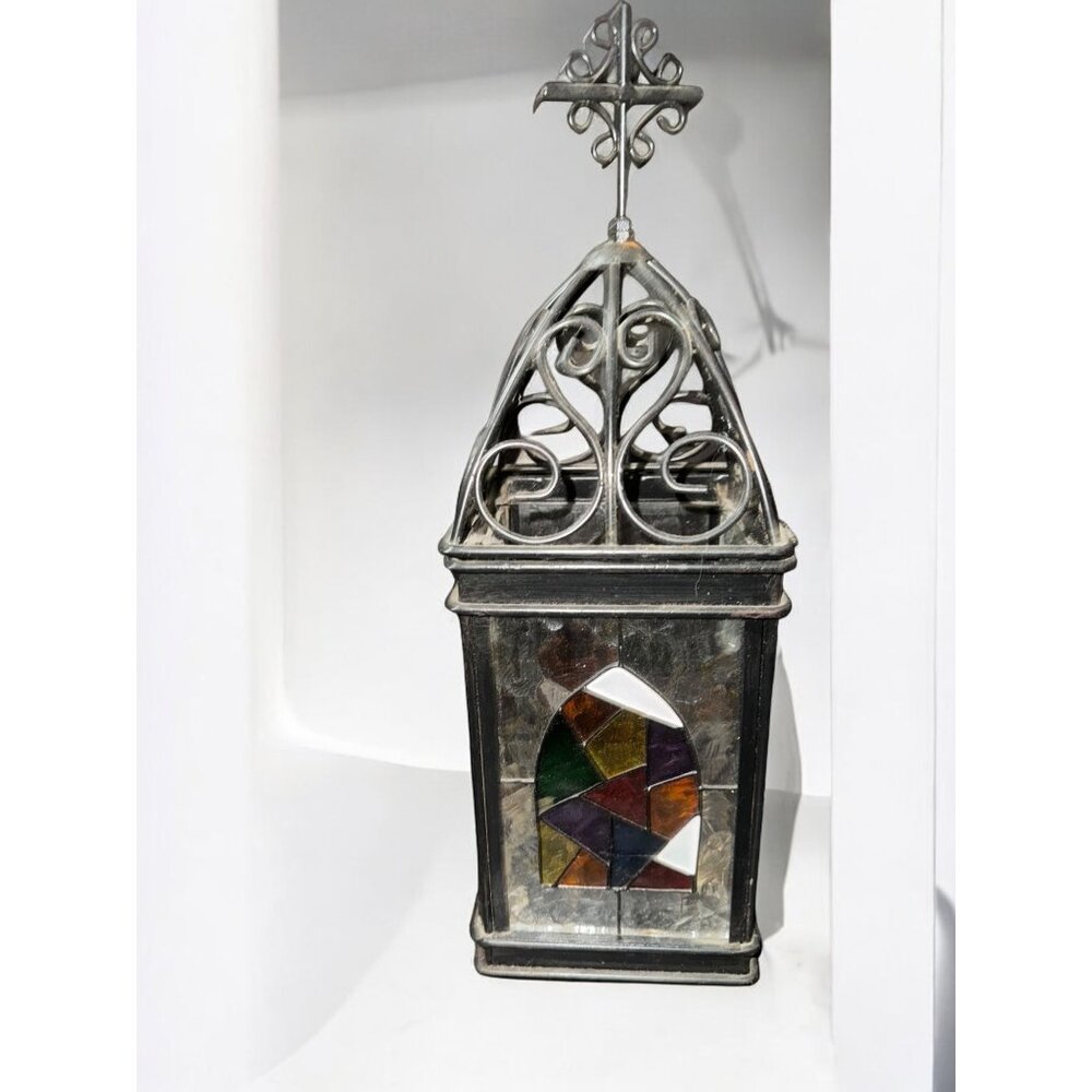Vintage Stained Glass & Metal Lantern